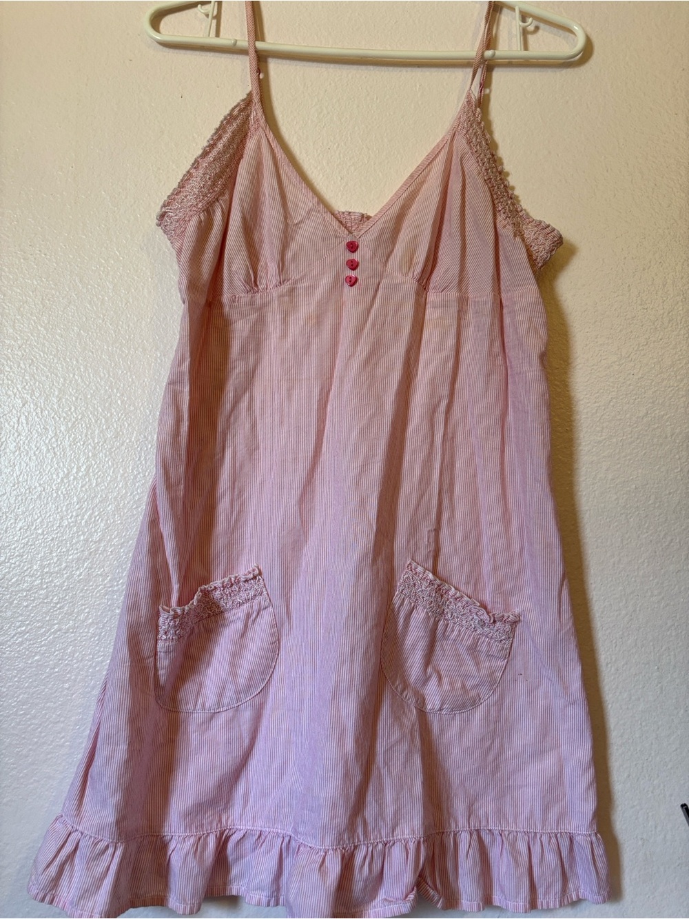 Xhilaration Pink Striped Chemise, Night Gown, with Buttons and Pockets